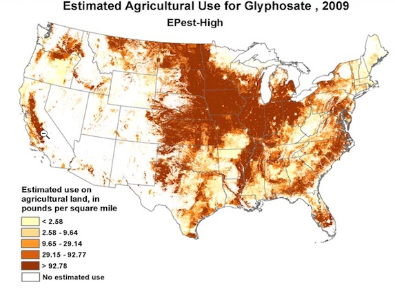 Map of Glyphosate use in USA
